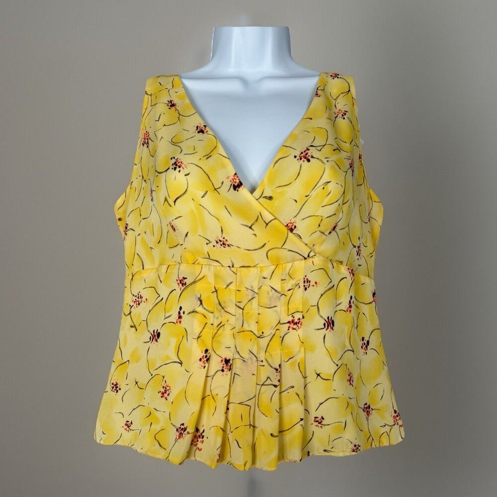 Vintage Ann Taylor Womens Top 4 Yellow Silk Floral Babydoll Dainty Fairy Y2K 90s